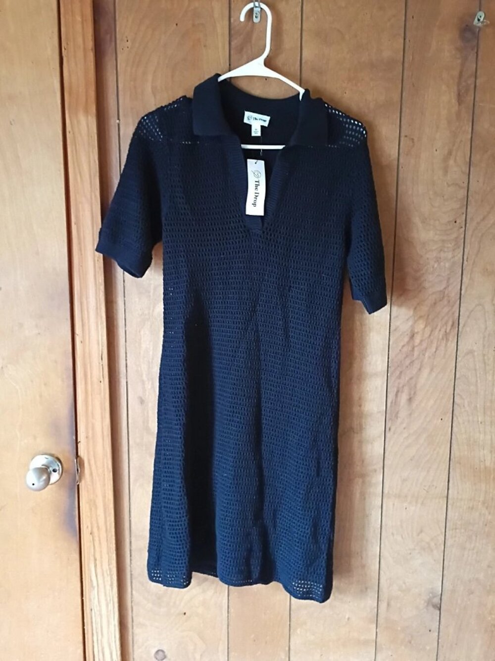 The Drop Melia Mini Dress Womens XS Black Mesh Polo Collar Attached Slip Dress